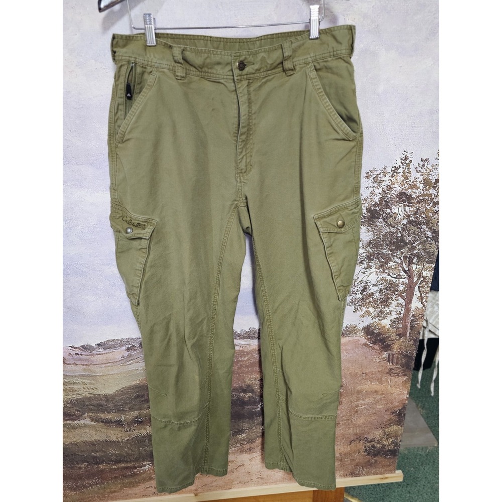 Cabelas Bush Pants Utility Canvas Cargo Pants Sz 36x32 Khaki Olive Green